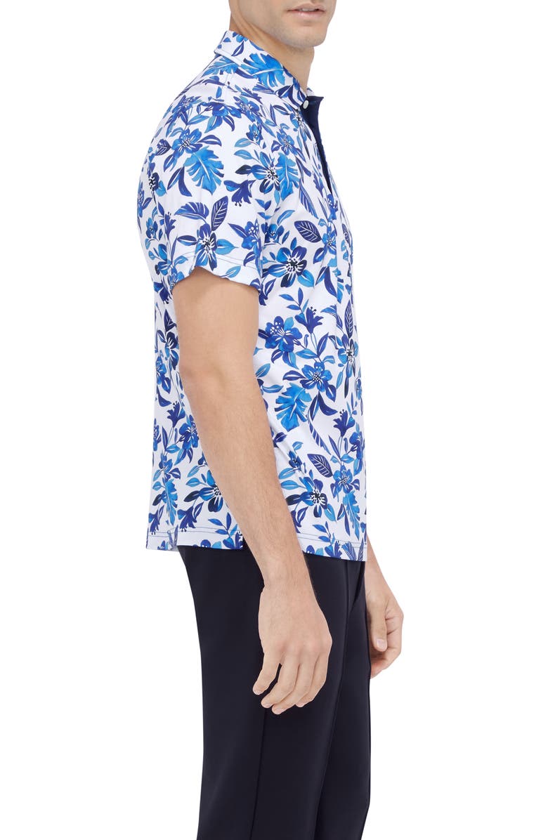 Bugatchi Hendrix Digital Floral Print Pima Cotton Polo, Alternate, color, Classic Blue