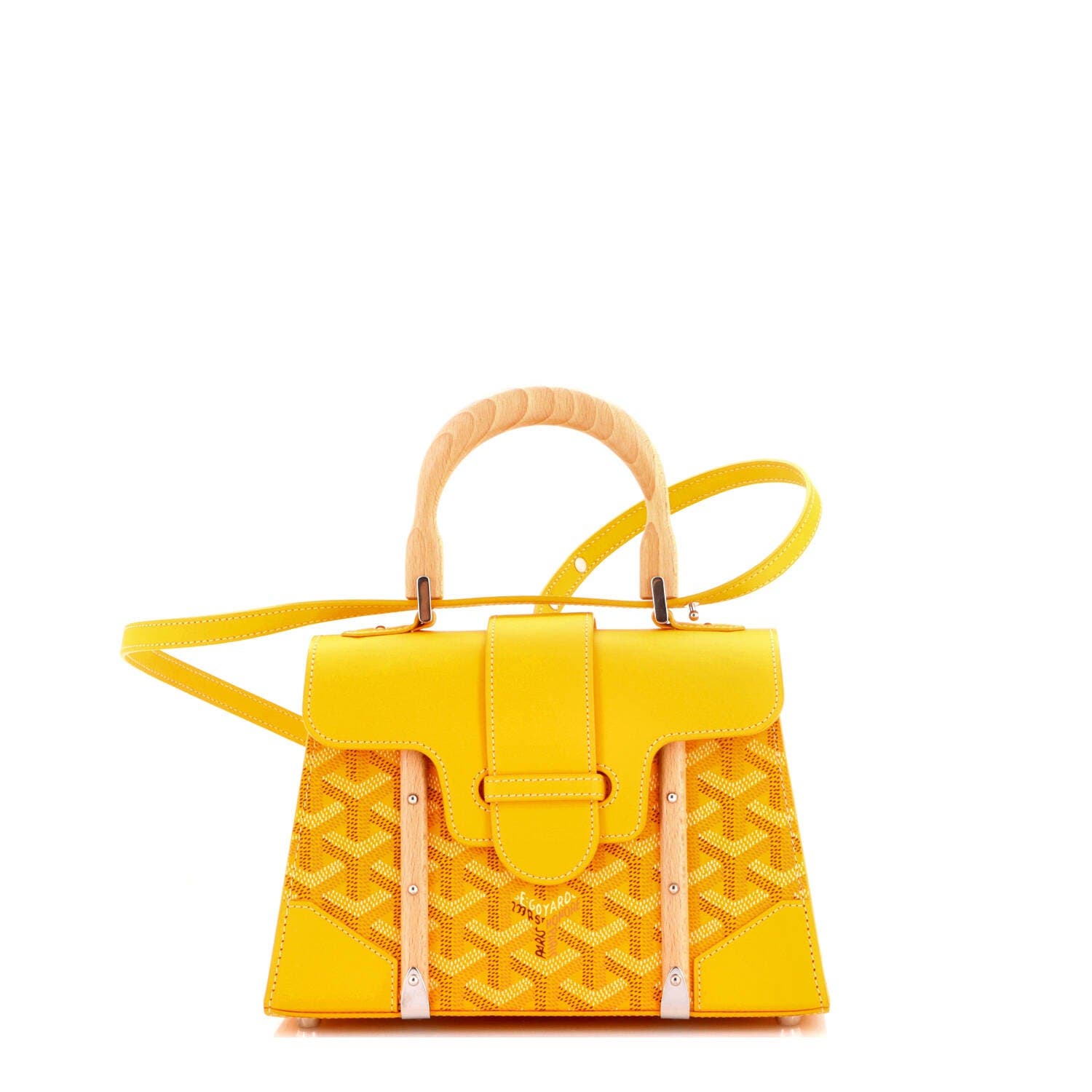 Structured Saigon Top Handle Bag Coated Canvas with Leather Mini, Main, color, Yellow