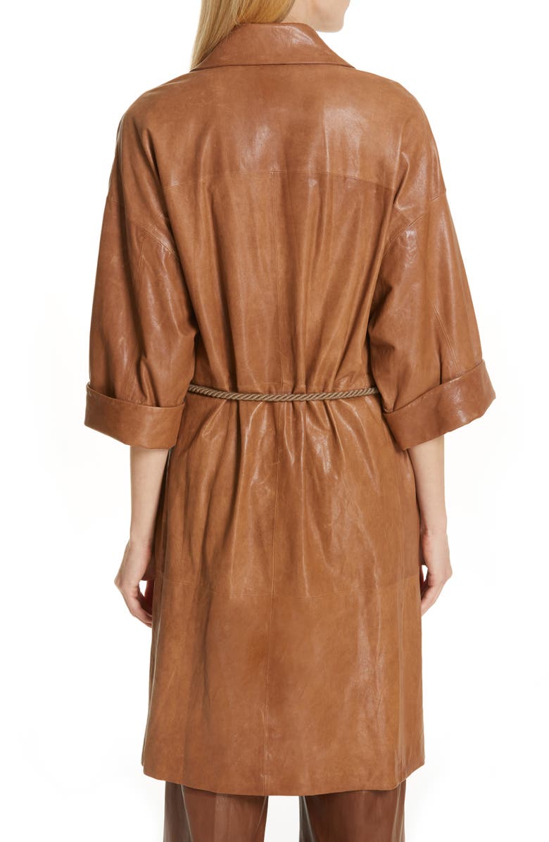 Brunello Cucinelli Rope Belt Nappa Leather Coat, Alternate, color,