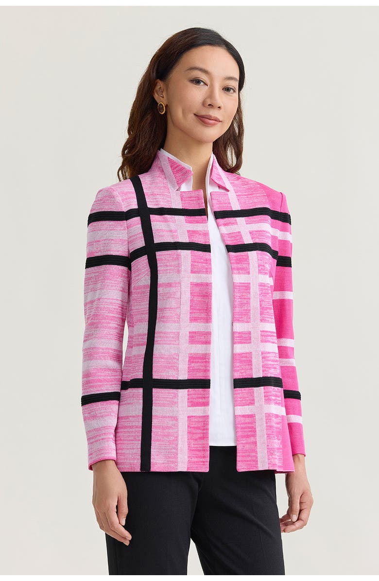 Ming Wang Heritage Vertical Ombre Plaid Knit Jacket, Alternate, color, Carmine Rose/White/Black