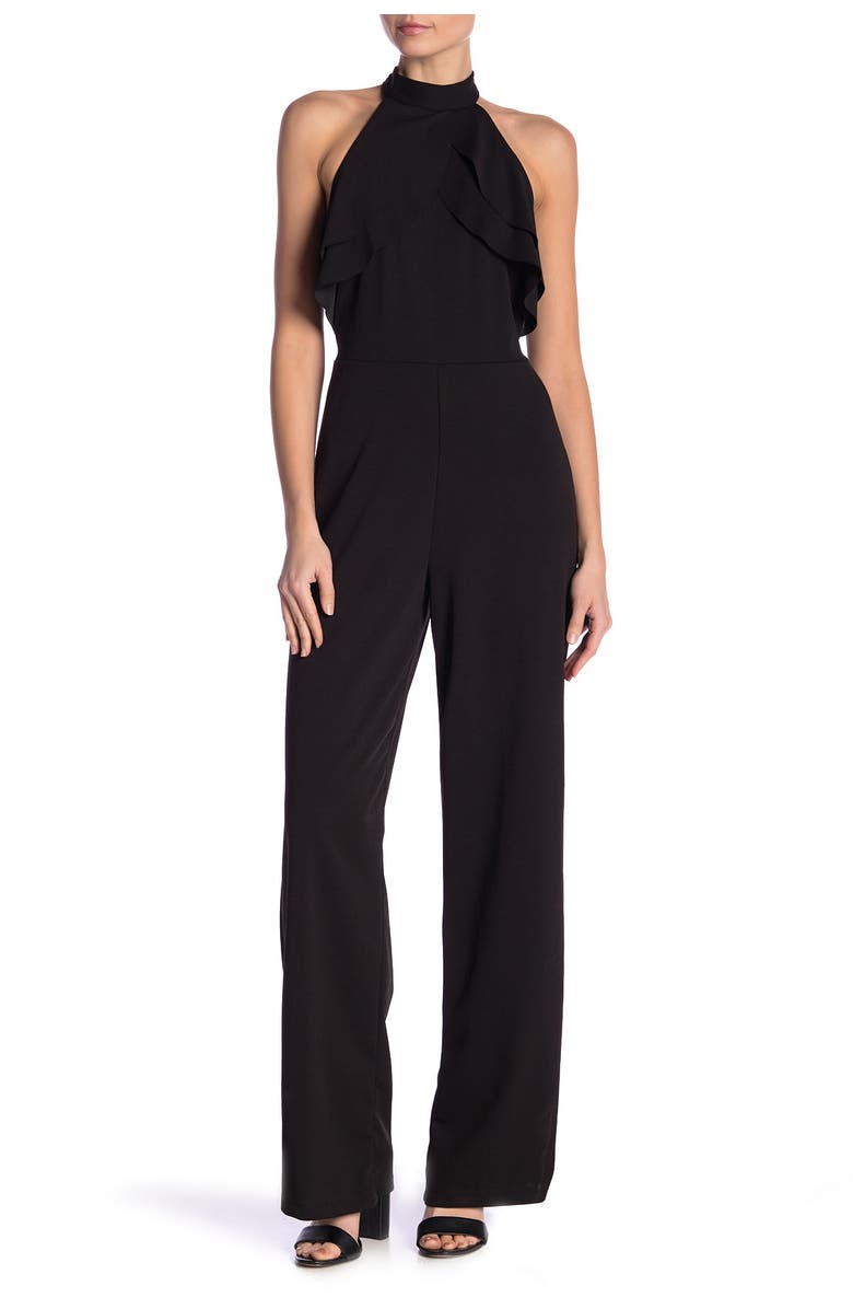 bebe Ruffle Halter Jumpsuit, Main, color, 
