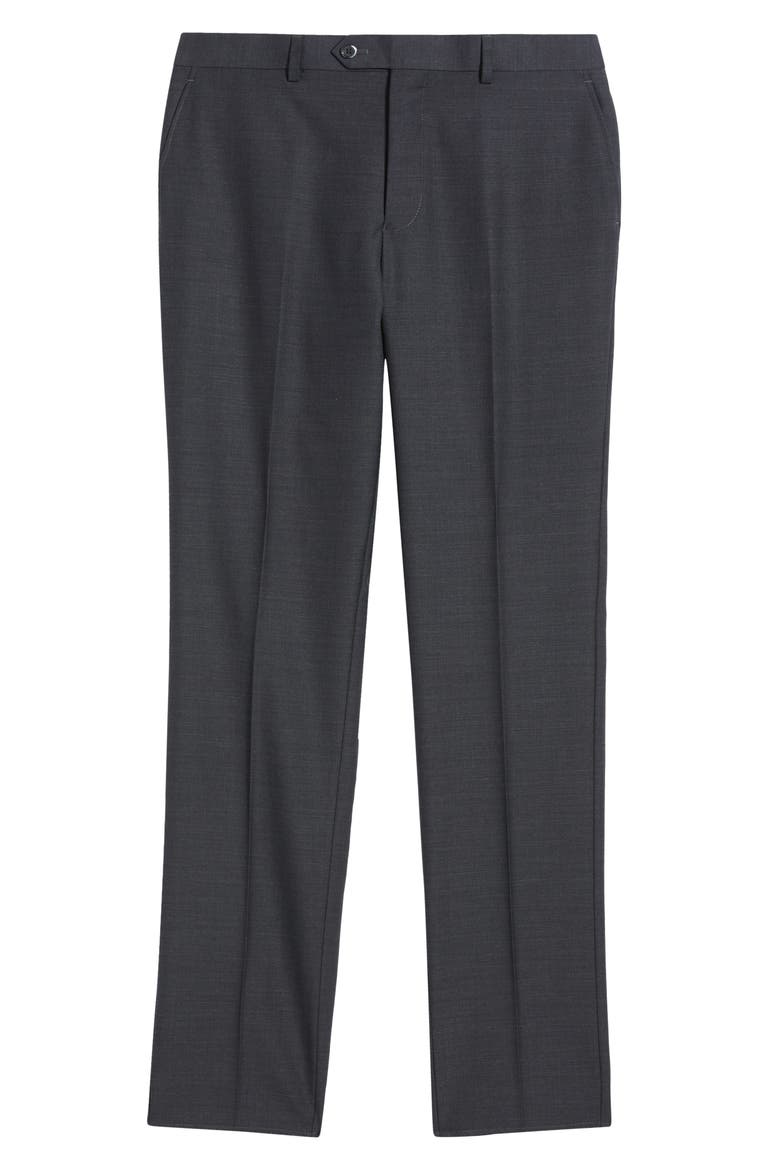 Slim Fit Flat Front Black Wool Dress Pants, Alternate, color, BLACK