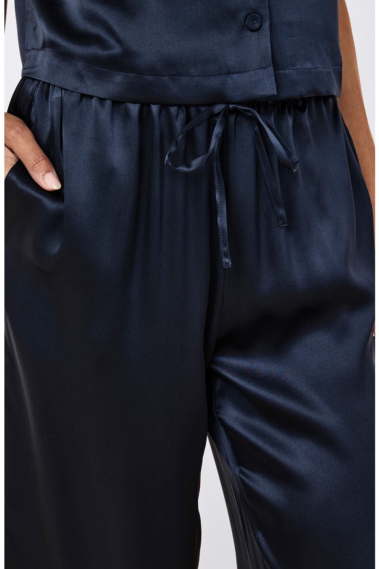 Audrey Mulberry Silk Crop Pajamas, Alternate, color, DEEP NAVY