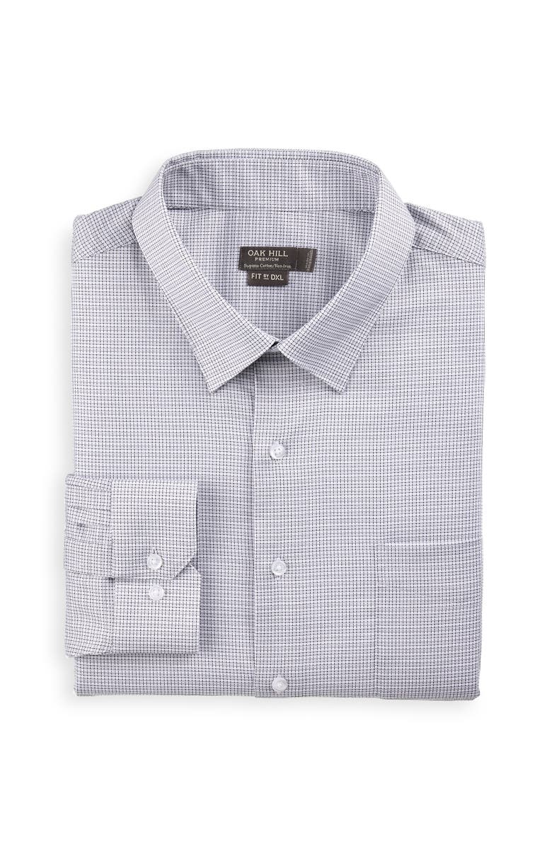 Oak Hill Premium by DXL Big & Tall Textured Check Patterned Dress Shirt, Main, color, White