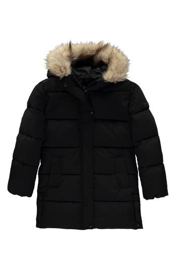 Sam Edelman Kids' Expedition Faux Fur Trim Puffer Jacket In Black