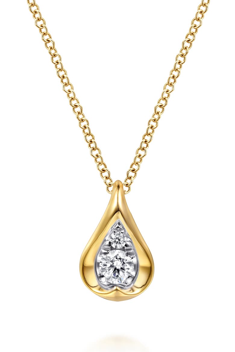 14k Gold Diamond Teardrop Pendant Necklace, Main, color, 14K YELLOW/ WHITE GOLD