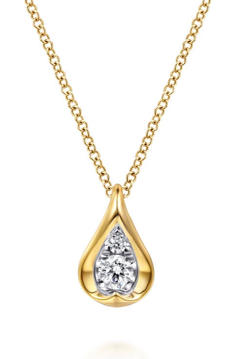 14k Gold Diamond Teardrop Pendant Necklace
