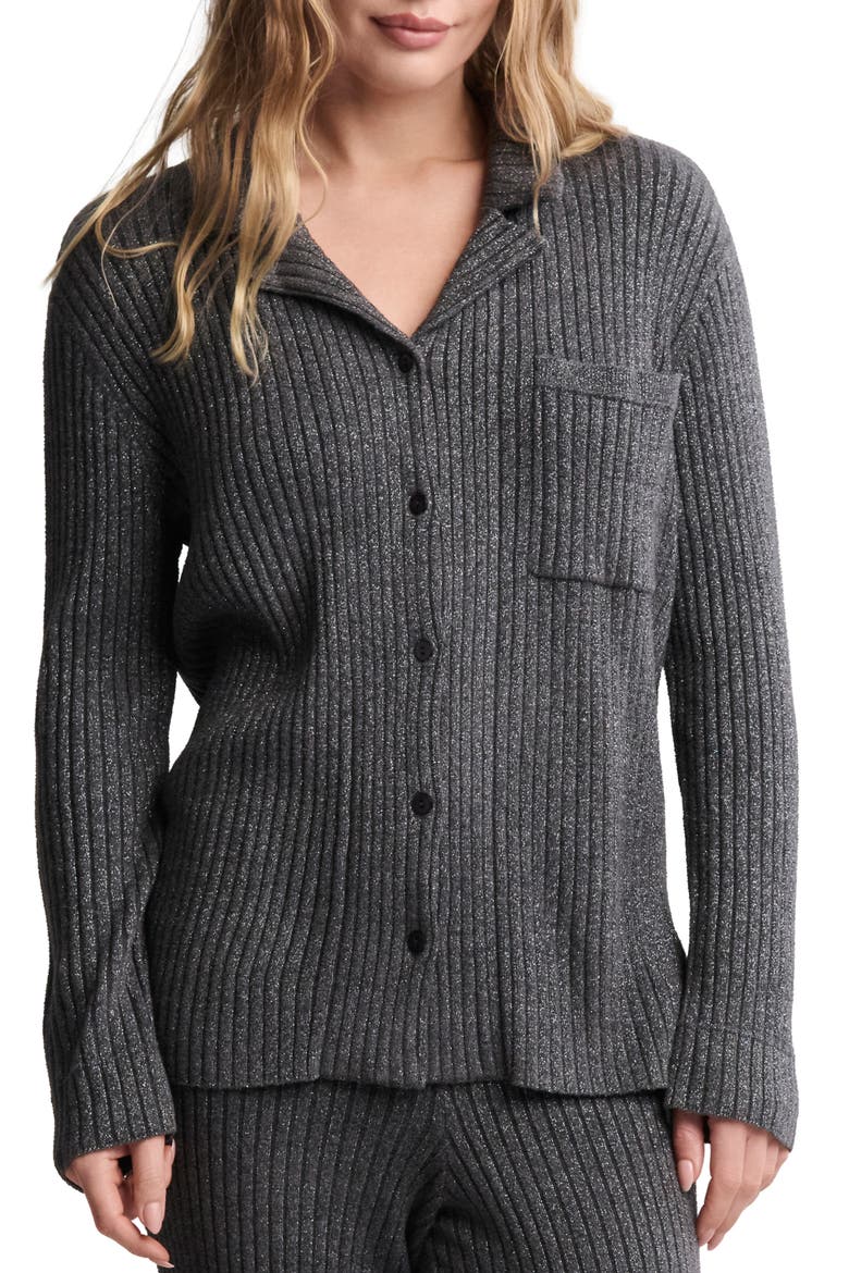 CozyChic® Ultra Lite® Rib Button-Up Shirt, Main, color, CARBON