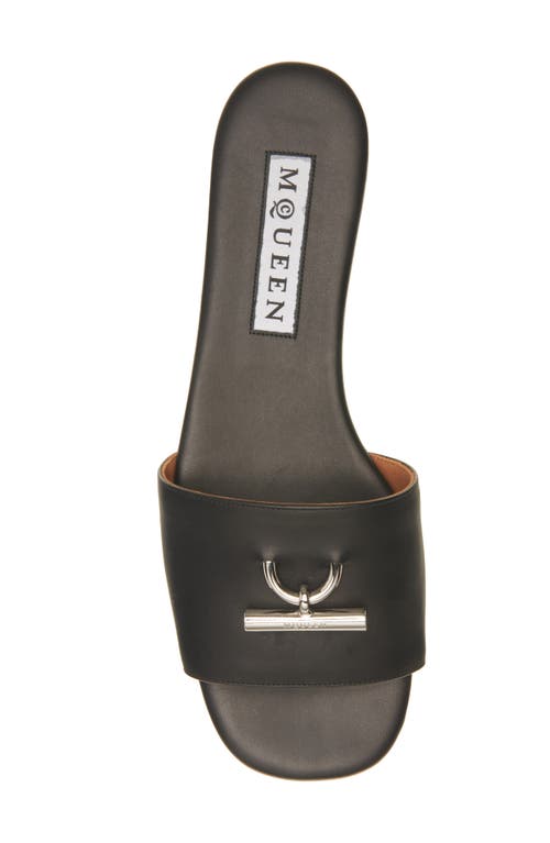 Alexander Mcqueen T-bar Leather Flat Sandals In Black/silver