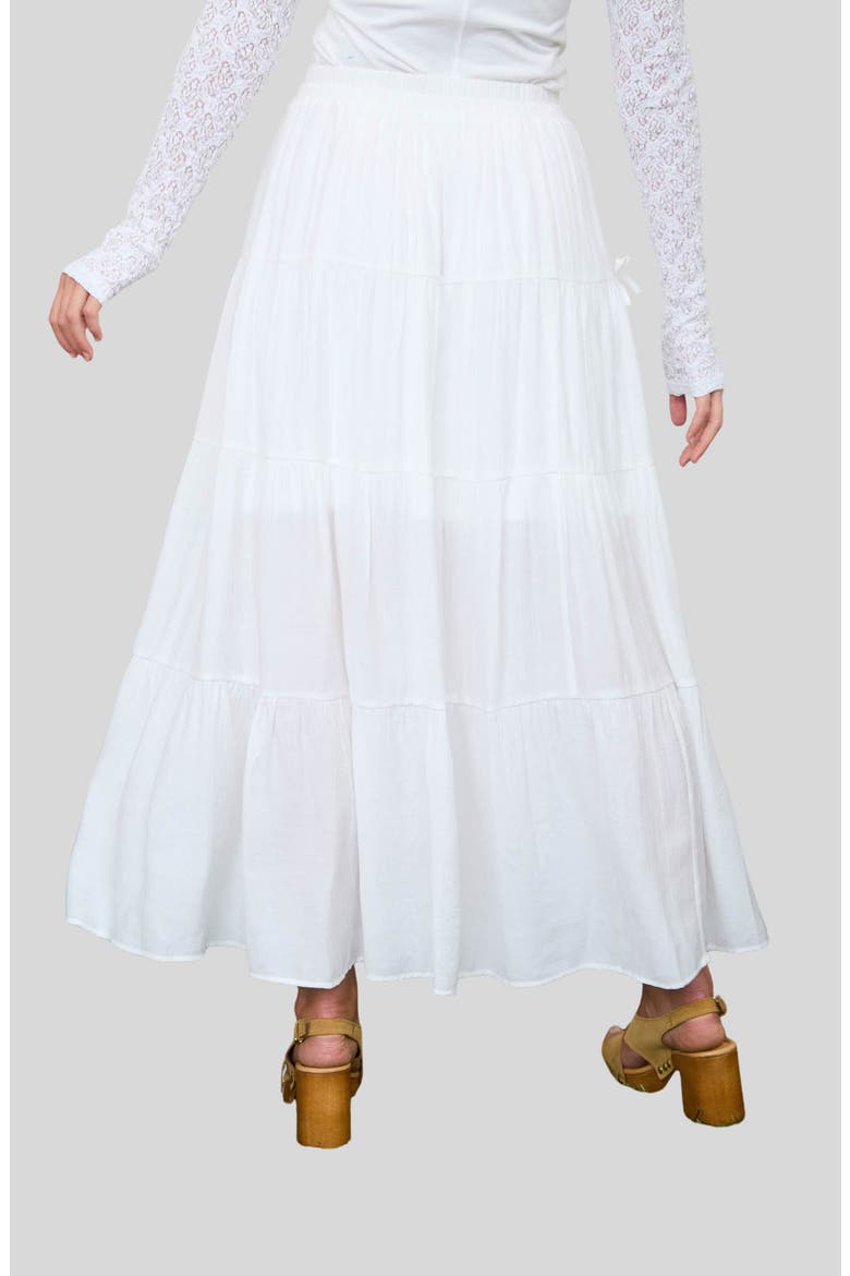 Bow Tiered Maxi Skirt, Alternate, color, OFF WHITE