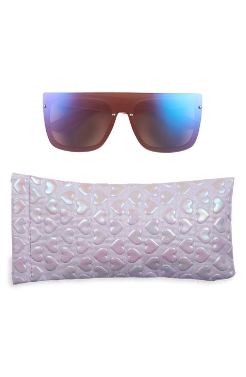 Kids' Mirrored Shield Sunglasses & Heart Case Set