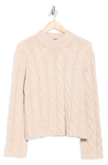 Theory Wool Blend Cable Knit Pullover Sweater In Pink
