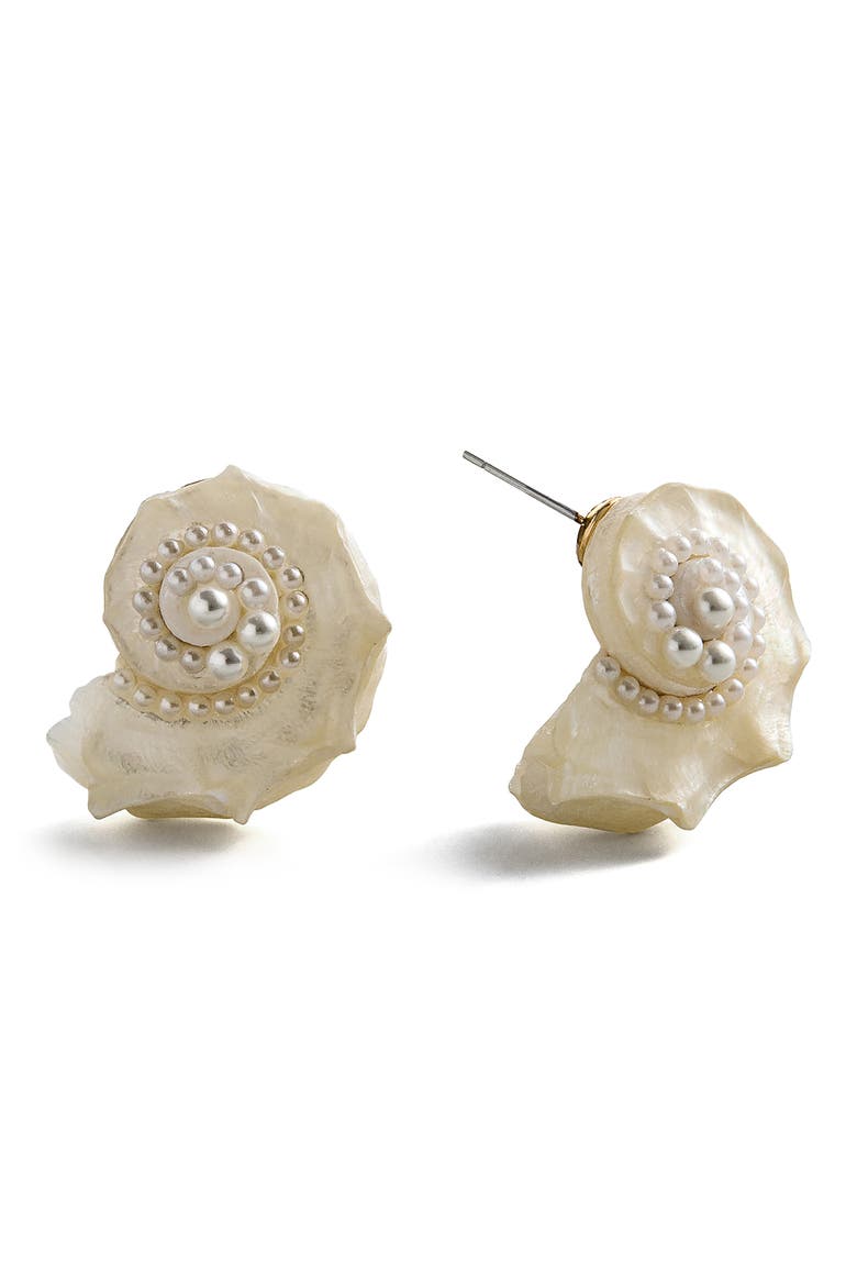 Santana Faux Pearl Statement Earrings, Main, color, WHITE