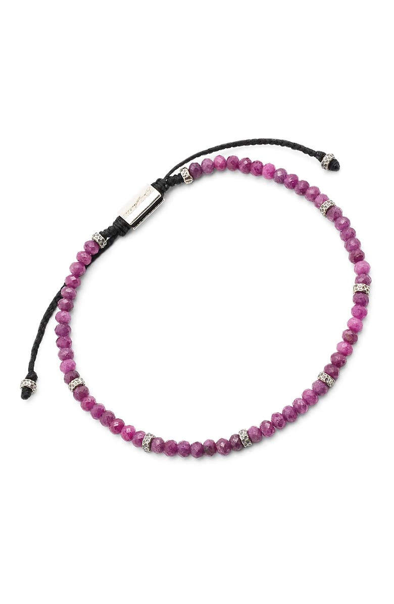 Jan Leslie Faceted Gemstone Bracelet With Black Pull Cord, Main, color, Ruby