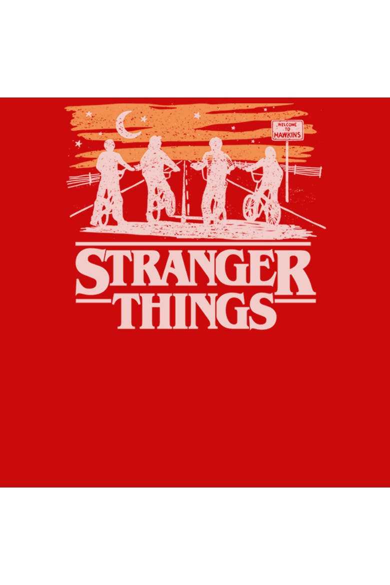 Boy's Stranger Things Moonlight Bike Ride Silhouettes  Graphic T-Shirt, Alternate, color, Red