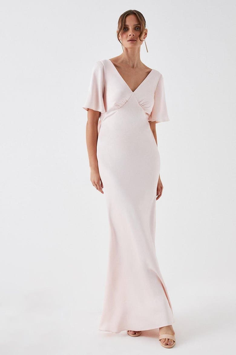 Tie Back Satin Bridesmaid Dress, Main, color, Blush