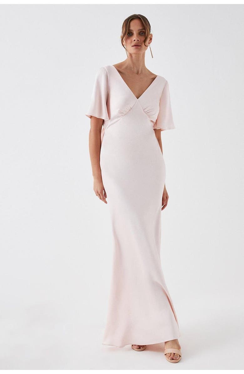 Coast Tie Back Satin Bridesmaid Dress, Main, color, Blush