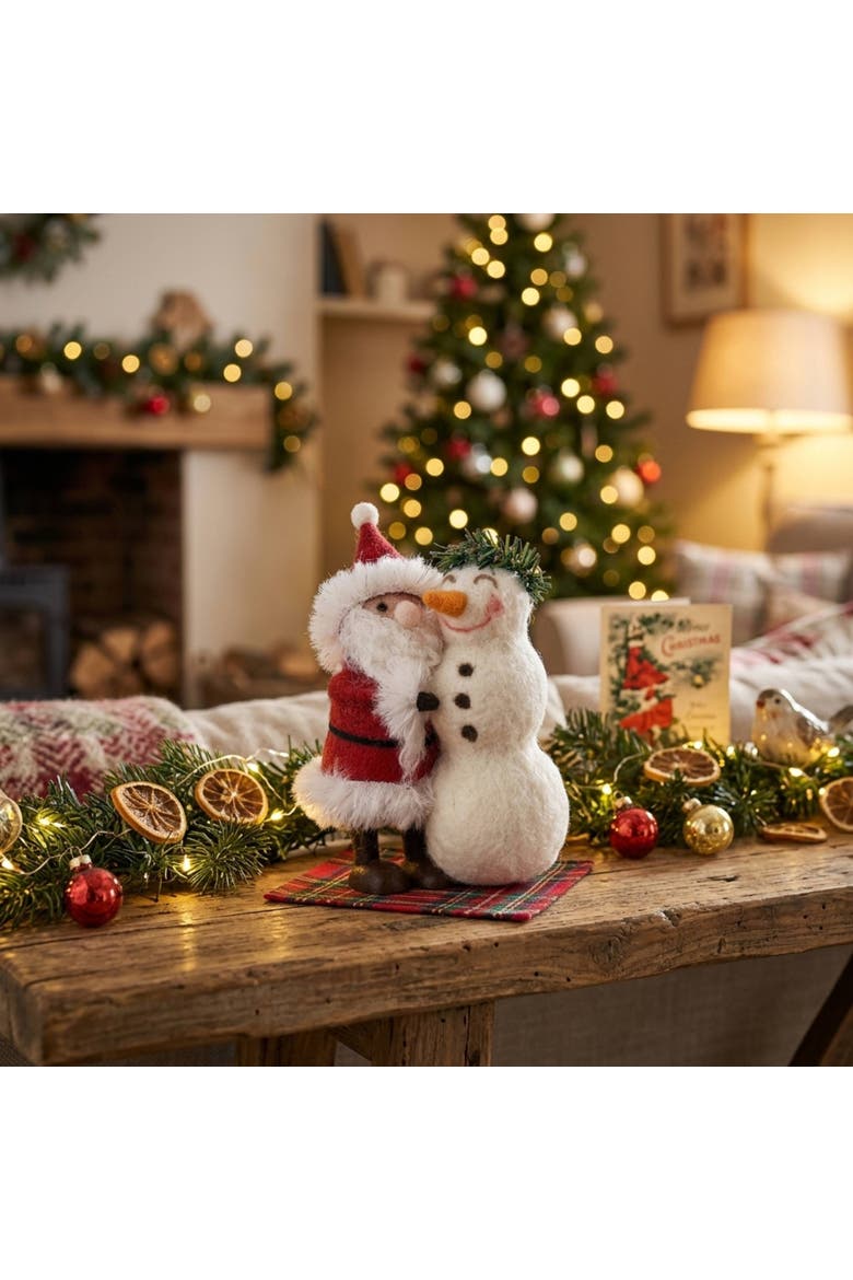 Santa With Snowman Figurine, Alternate, color, White