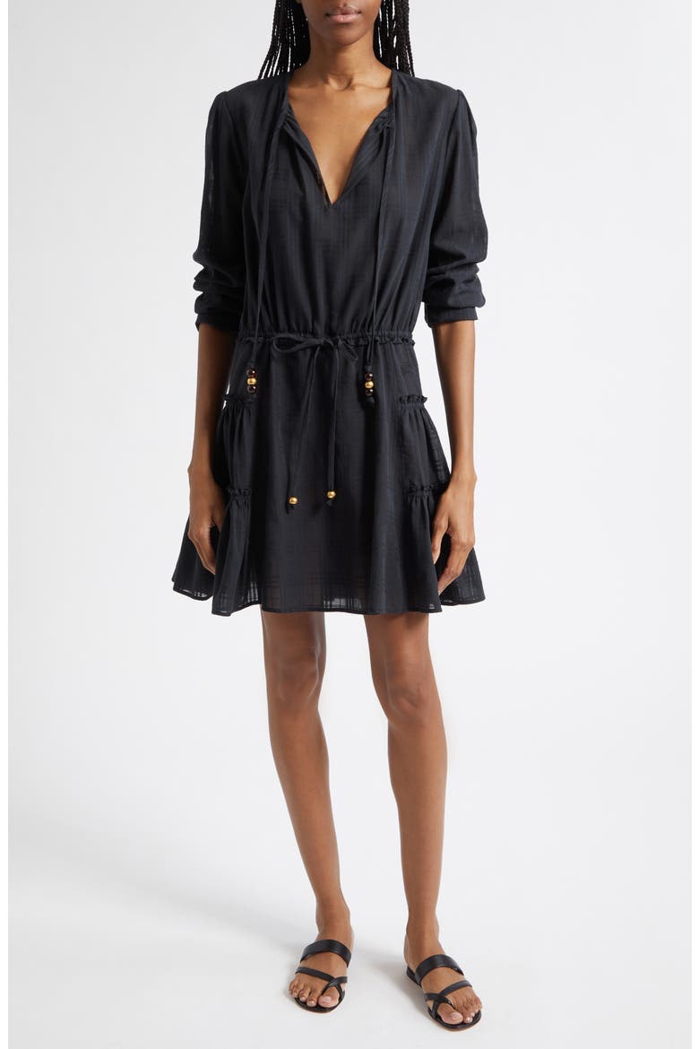 Lauren Check Long Sleeve Cotton Voile Dress, Main, color, BLACK IP CHECK