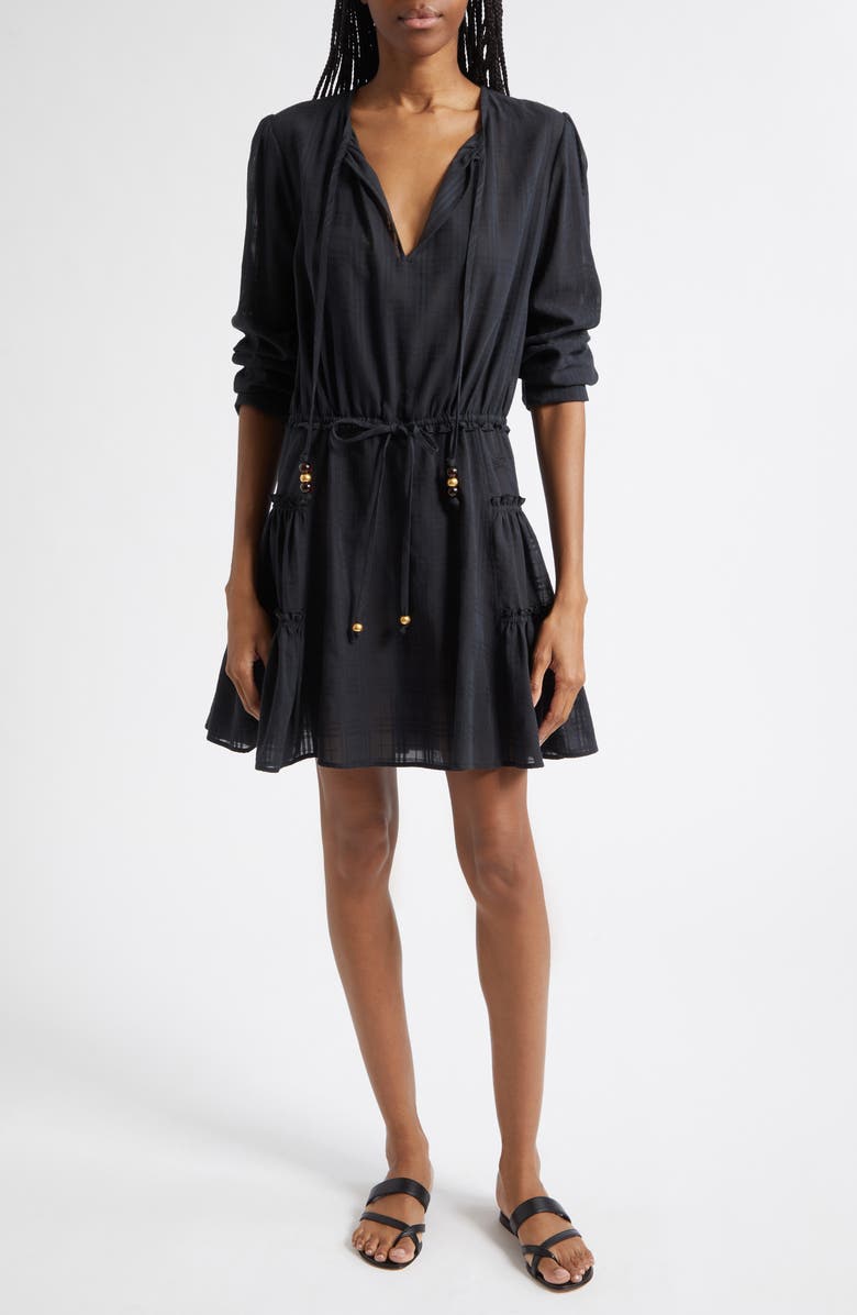 Burberry Lauren Check Long Sleeve Cotton Voile Dress, Main, color, Black Ip Check