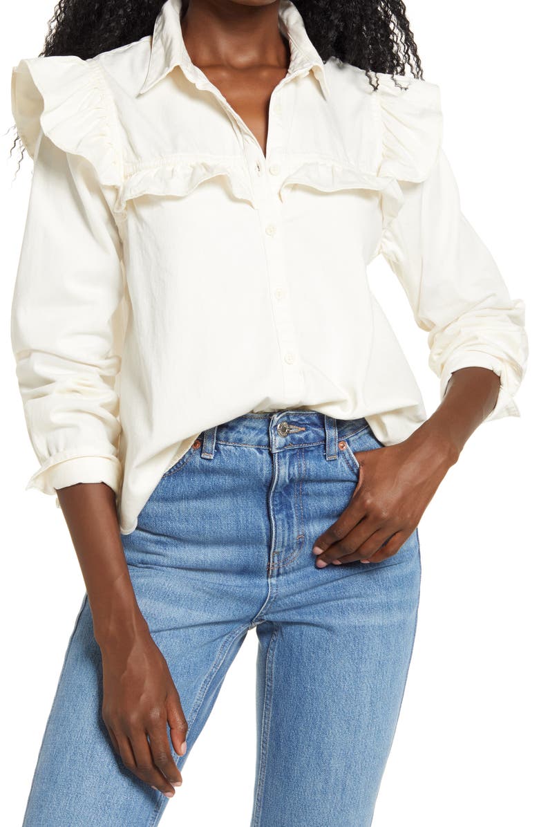 Free People Samantha Ruffle Button-Up Shirt, Main, color,
