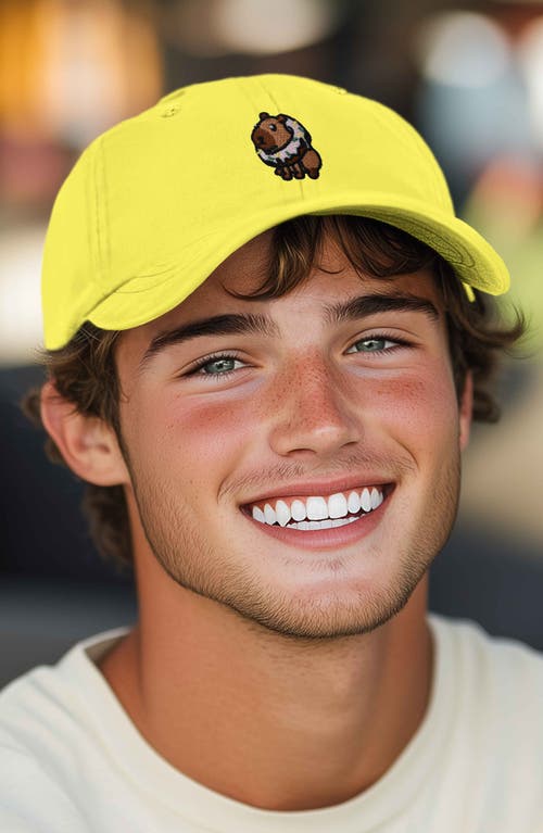 Dalix Capybara Donut Embroidered Cap In Yellow