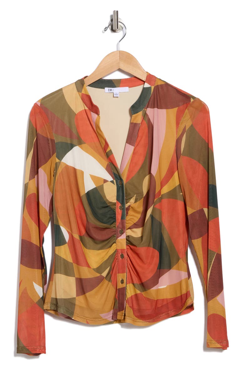 Ruched Button-Up Shirt, Alternate, color, O423 OLIVE