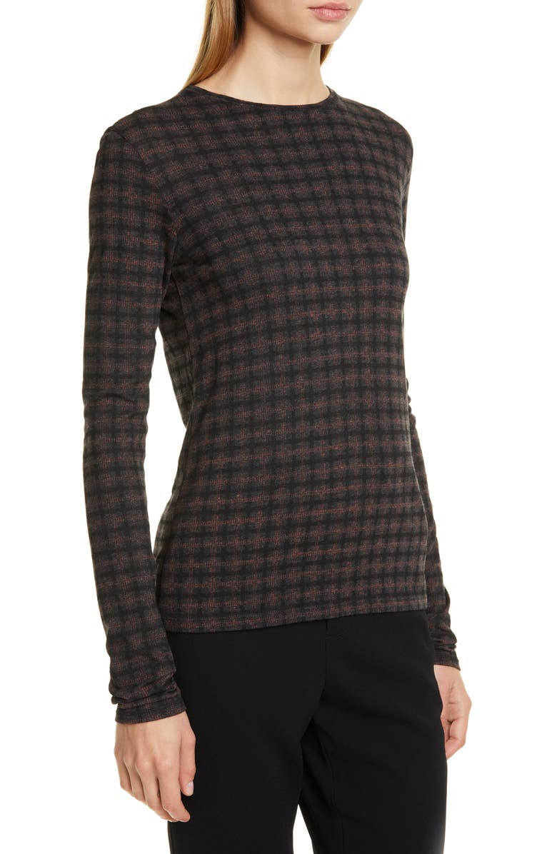 Vince Check Plaid Long Sleeve Knit Top, Alternate, color, Charcoal