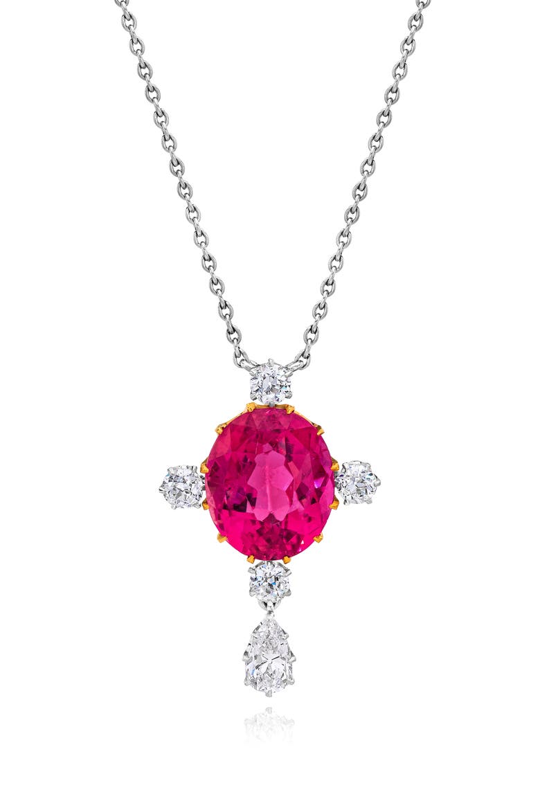Pink Tourmaline & Diamond Necklace, Main, color, PNK TOUR/ 18K YG/ PLAT