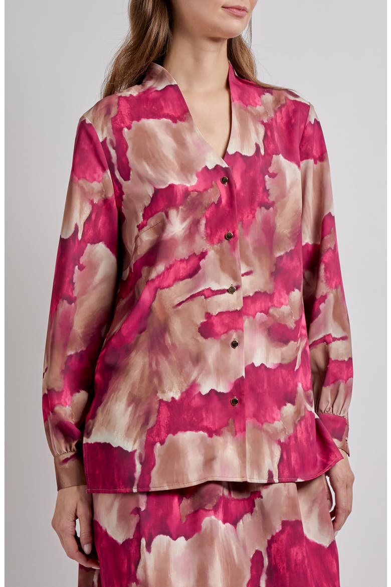 Watercolor Print Top, Main, color, PINK FLASH / ROSEBUD