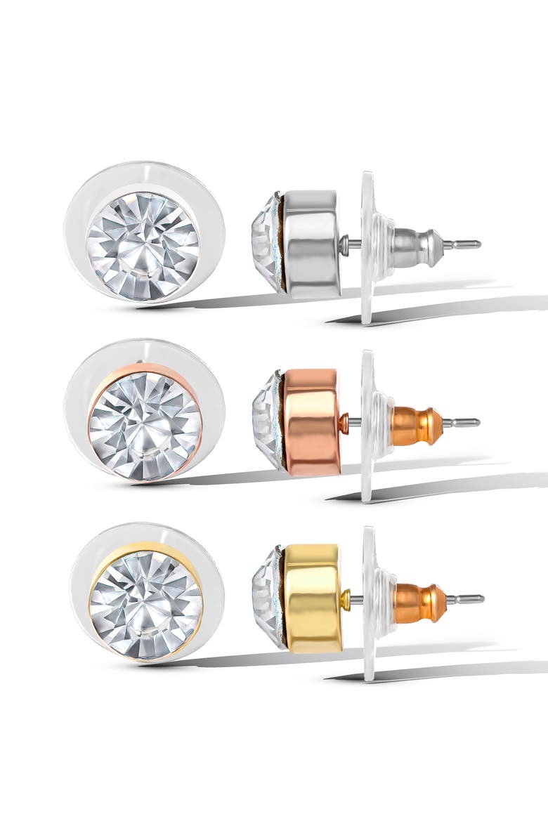 Jessica Simpson Crystal Stud Earrings Set, Trio of Sparkling Styles, Alternate, color, Clear