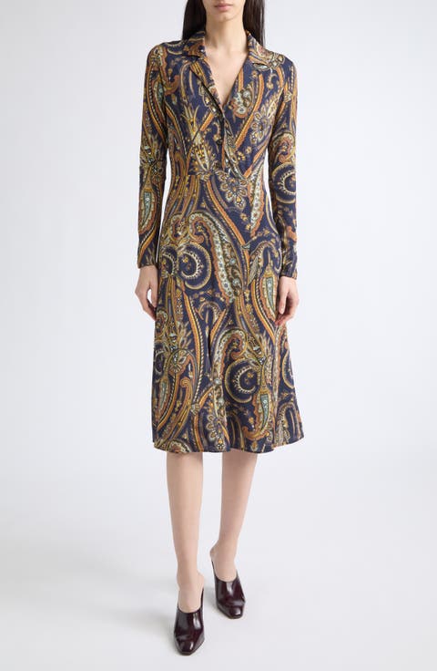 Paisley Print Long Sleeve Jersey Dress