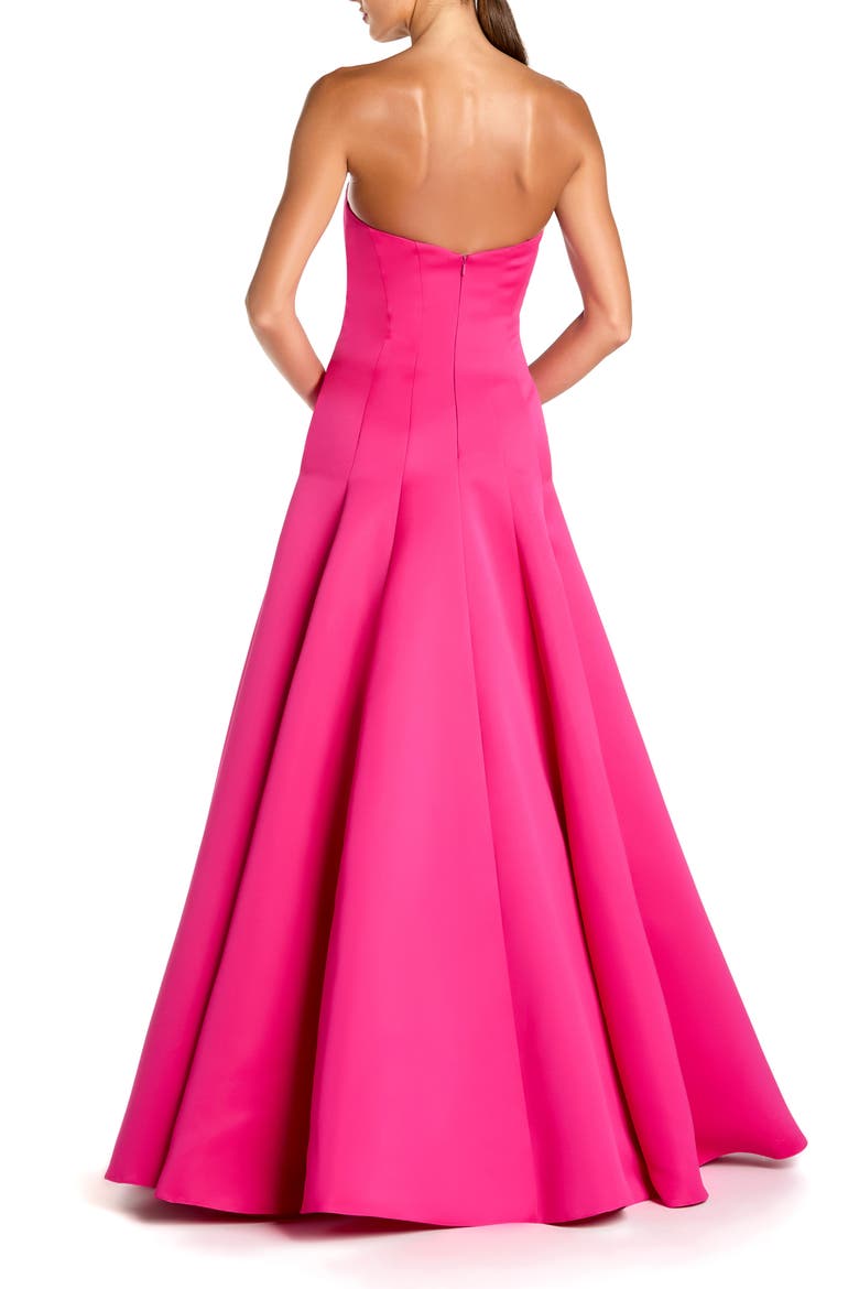 Satin Strapless Ballgown With 3D Flower Detail, Alternate, color, Fuchsia