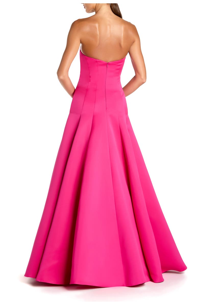 Mac Duggal Satin Strapless Ballgown With 3D Flower Detail, Alternate, color, Fuchsia