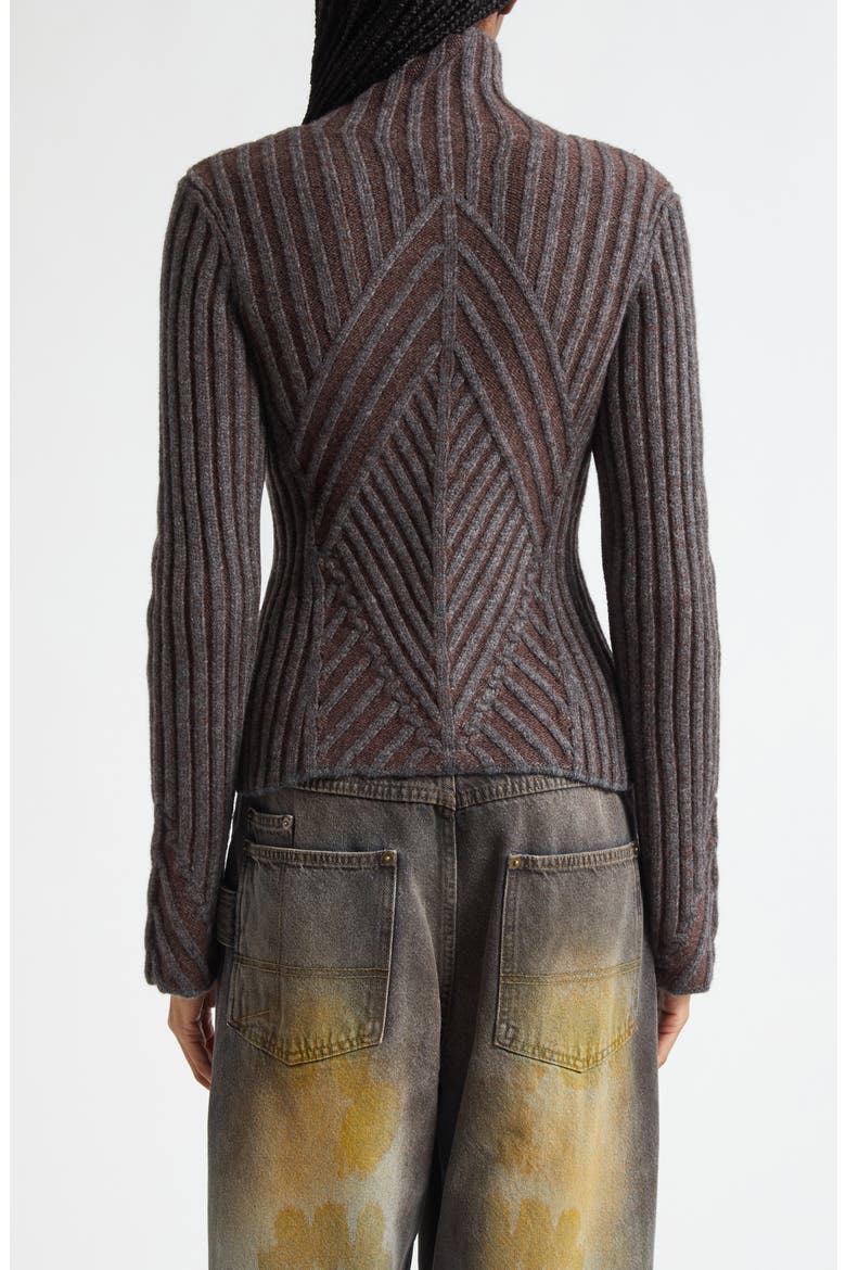 Warrior Rib Merino Wool Blend Cardigan, Alternate, color, GREY/ BROWN