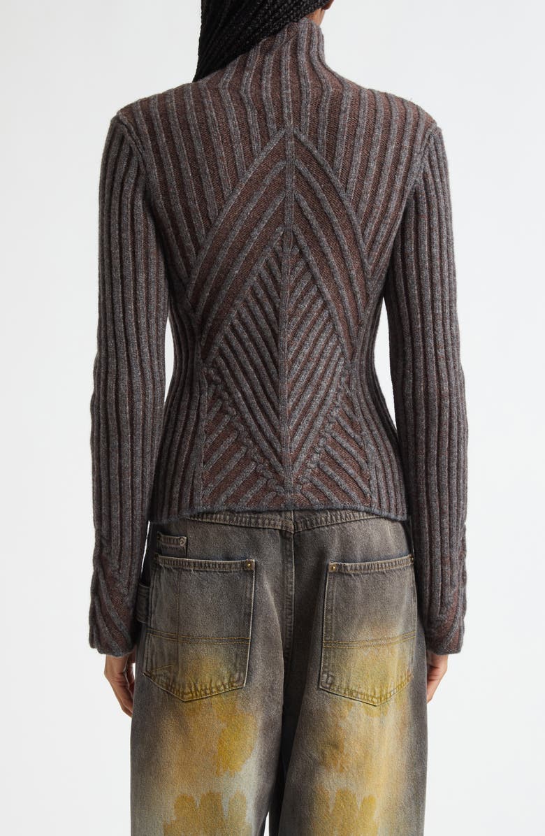 Paolina Russo Warrior Rib Merino Wool Blend Cardigan, Alternate, color, Grey/ Brown