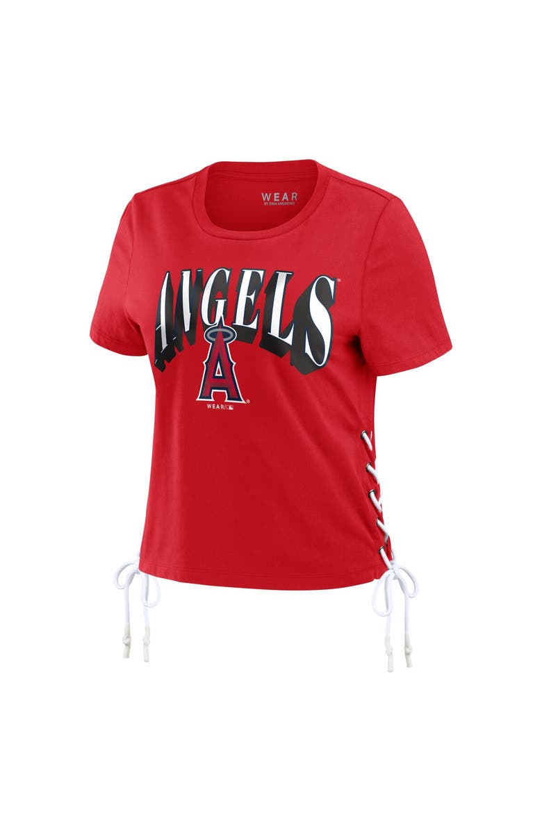 WEAR by Erin Andrews Women's WEAR by Erin Andrews Red Los Angeles Angels Side Lace-Up Cropped T-Shirt, Alternate, color, Red