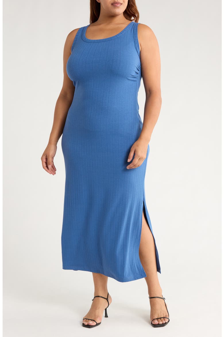 Rib Knit Midi Dress, Main, color, BLUE