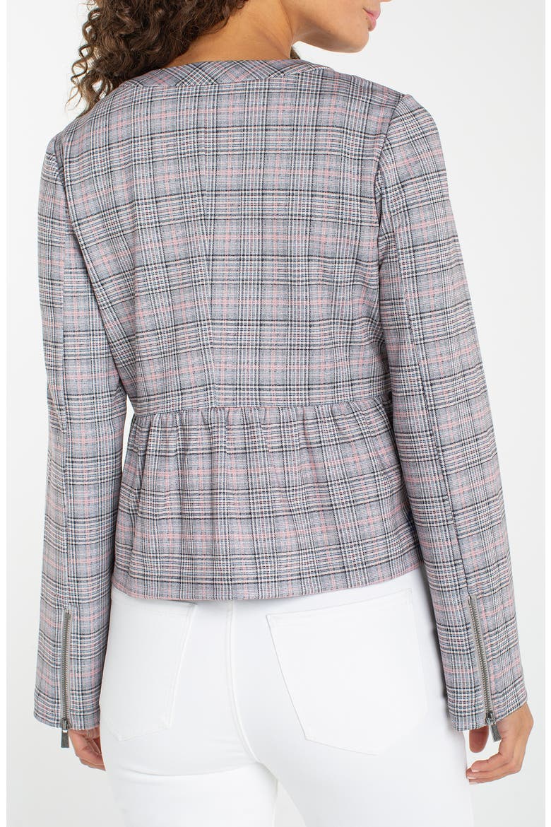 Plaid Peplum Zip Jacket, Alternate, color, GREY/ BLUSH PLAID
