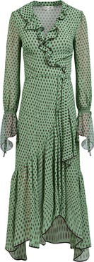 Diane von Furstenberg Thena Polka Dot Ruffle Trim Wrap Midi Dress