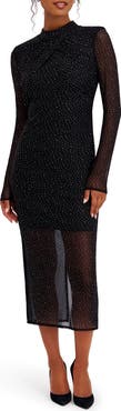 Siena Studded Mesh Long Sleeve Midi Dress