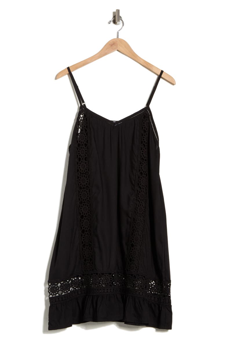 Open Knit Inset Minidress, Alternate, color, BLACK