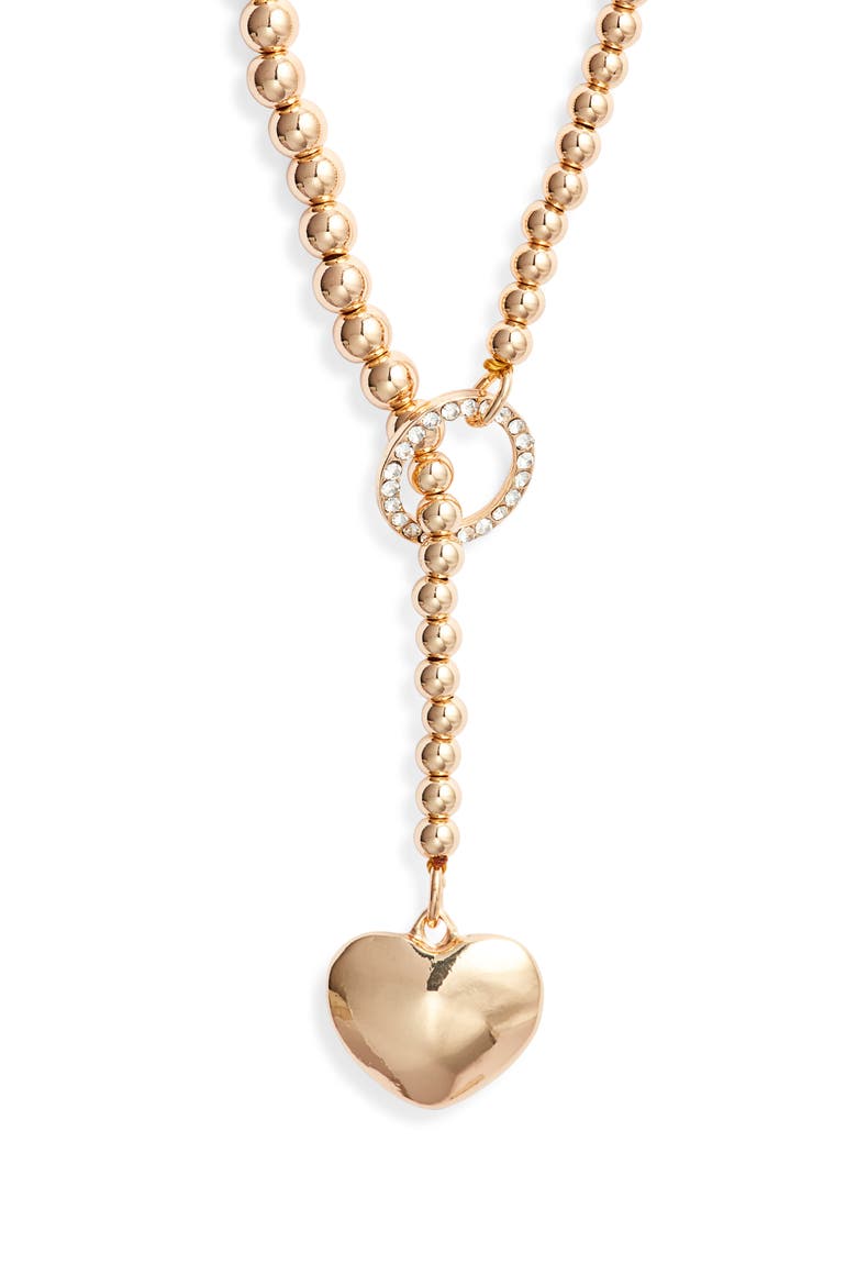 Heart Pendant Lariat Necklace, Main, color, CLEAR- GOLD