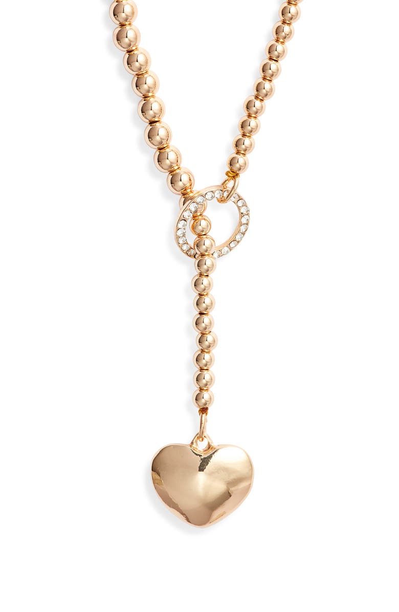 Open Edit Heart Pendant Lariat Necklace, Main, color, Clear- Gold