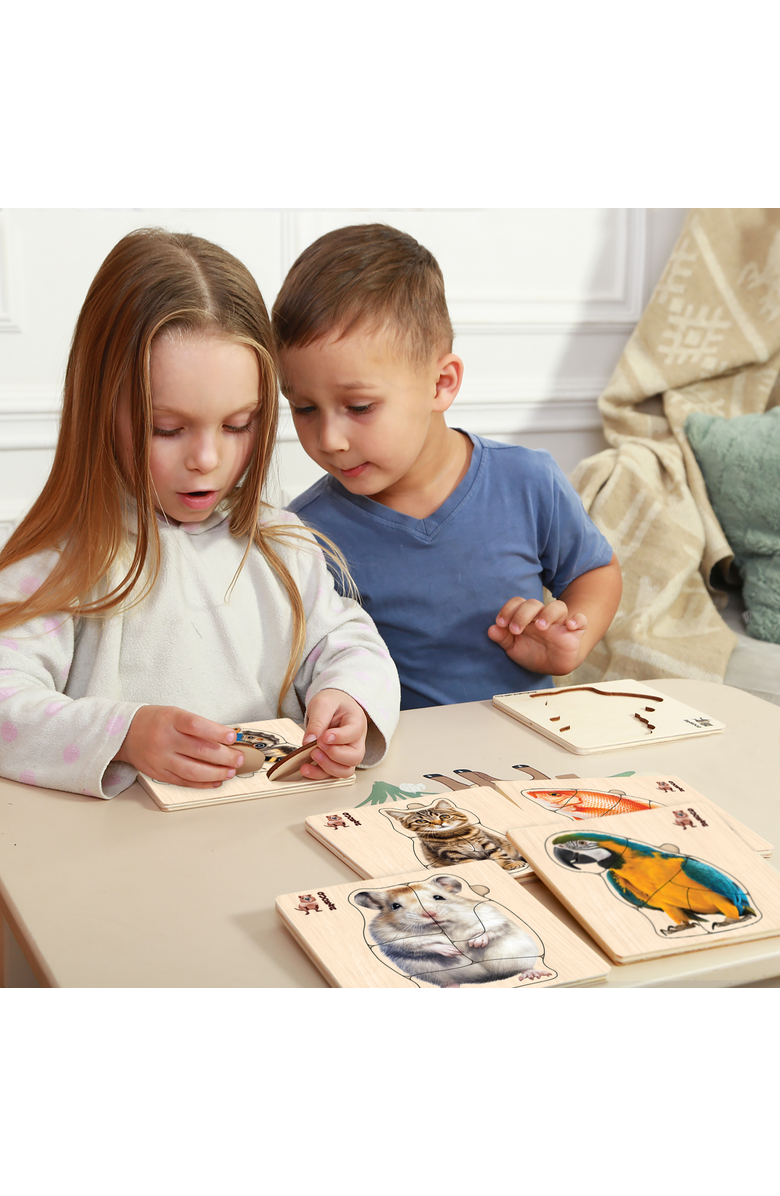 Quokka Wooden Montessori Puzzle Set for Toddlers, Alternate, color, Realistic Animals