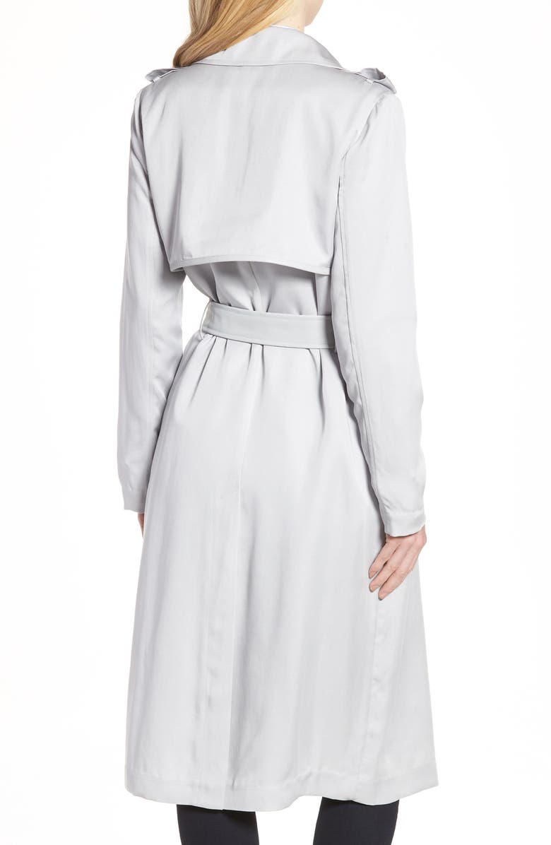 Badgley Mischka Collection Badgley Mischka Faux Leather Trim Long Trench Coat, Alternate, color,