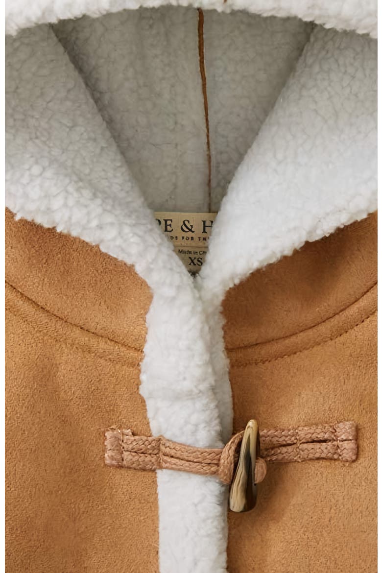 Girls' Hooded Shearling Jacket, Kids, Alternate, color, Tan with White Sherpa