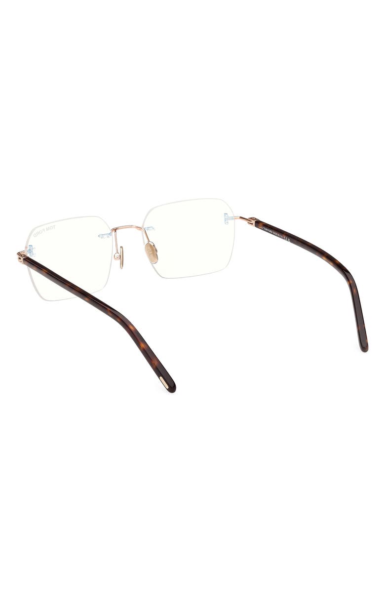 TOM FORD 54mm Rectangular Blue Light Blocking Optical Glasses, Alternate, color, Rose Gold Black / T Logo