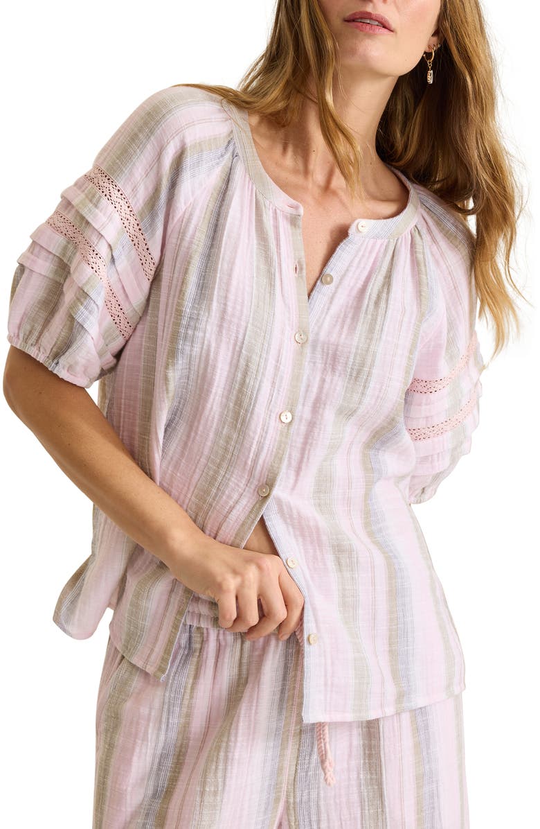 Tommy Bahama Cypress Grove Stripe Gauze Button-Up Top, Main, color, Cyber Light