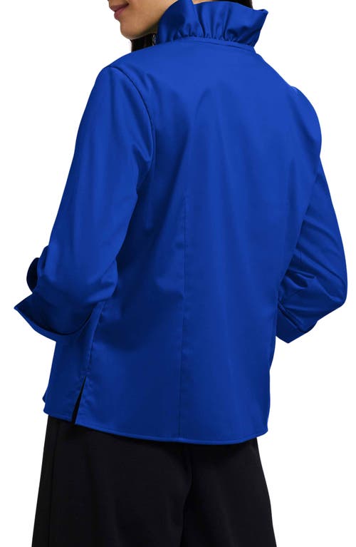 Foxcroft Edith Ruffle Button-up Shirt In Blue